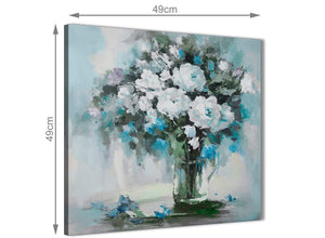 Inexpensive Teal White Flowers Painting Kitchen Canvas Wall Art Accessories - Abstract 1s440s - 49cm Square Print