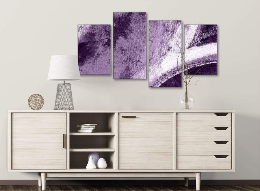 Large Aubergine Plum and White - Abstract Bedroom Canvas Wall Art Decor - 4449 - 130cm Set of Prints