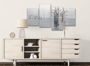Large Black White Grey Tree Landscape Painting Living Room Canvas Pictures Decor - 4416 - 130cm Set of Prints