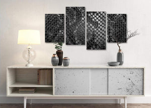Large Black White Snakeskin Animal Print Abstract Bedroom Canvas Pictures Decor - 4510 - 130cm Set of Prints