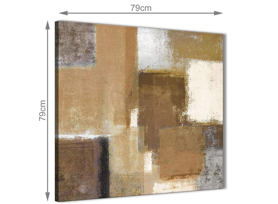 Large Brown Cream Beige Painting Abstract Office Canvas Pictures Decor 1s387l - 79cm Square Print