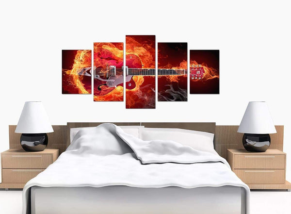 Five Panel Set of Bedroom Red Canvas Picture