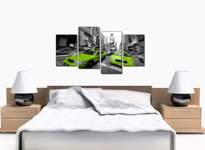 Four Panel Set of Bedroom Lime Green Canvas Wall Art