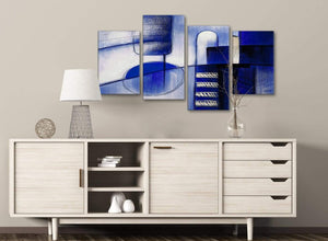 Large Indigo Blue Cream Painting Abstract Living Room Canvas Pictures Decor - 4418 - 130cm Set of Prints