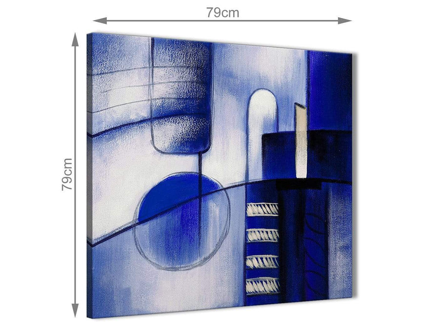 Large Indigo Blue Cream Painting Abstract Hallway Canvas Pictures Decor 1s418l - 79cm Square Print