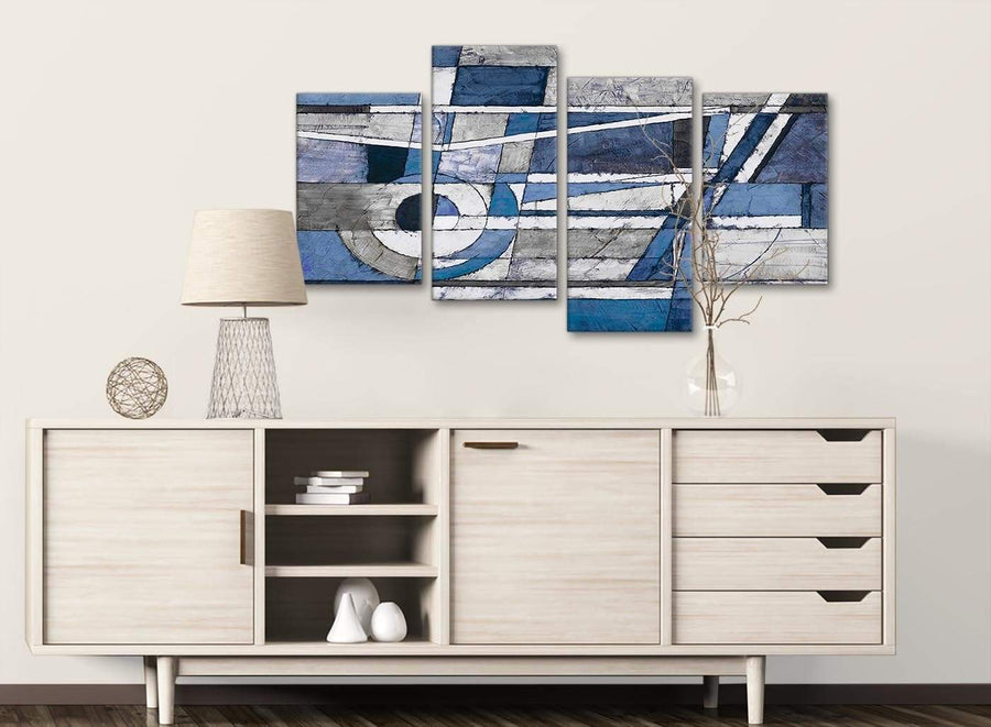 Large Indigo Blue White Painting Abstract Bedroom Canvas Pictures Decor - 4404 - 130cm Set of Prints