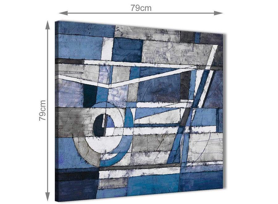 Large Indigo Blue White Painting Abstract Dining Room Canvas Pictures Accessories 1s404l - 79cm Square Print