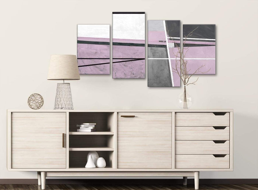 Large Lilac Grey Painting Abstract Bedroom Canvas Pictures Decor - 4395 - 130cm Set of Prints