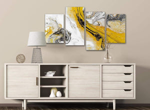 Large Mustard Yellow and Grey Swirl Abstract Bedroom Canvas Pictures Decor - 4462 - 130cm Set of Prints