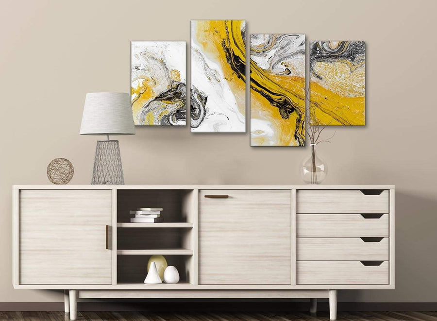 Large Mustard Yellow and Grey Swirl Abstract Bedroom Canvas Pictures Decor - 4462 - 130cm Set of Prints
