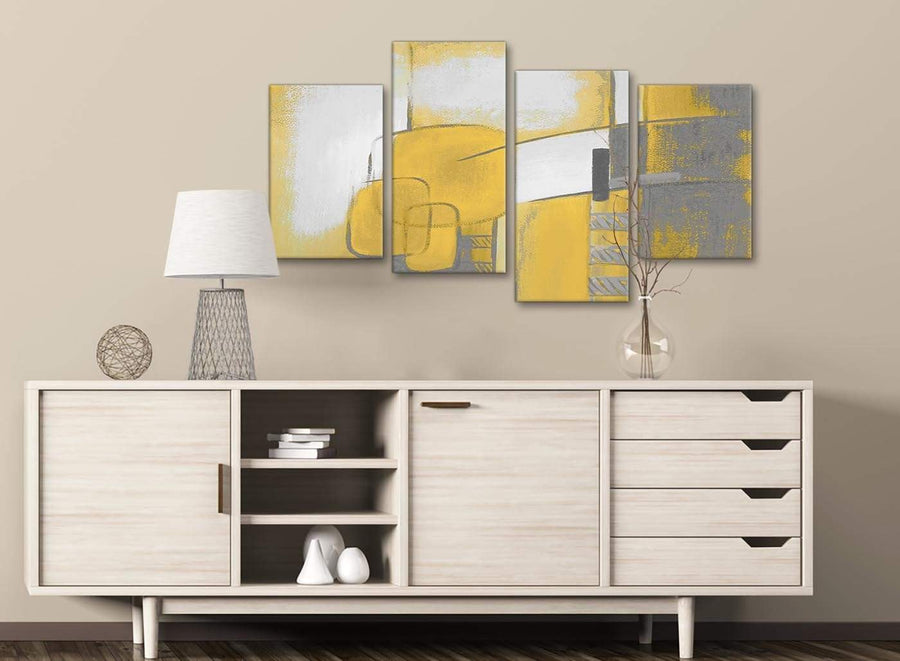 Large Mustard Yellow Grey Painting Abstract Bedroom Canvas Wall Art Decor - 4419 - 130cm Set of Prints