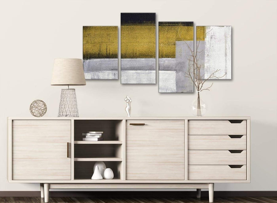 Large Mustard Yellow Grey Painting Abstract Bedroom Canvas Wall Art Decor - 4425 - 130cm Set of Prints