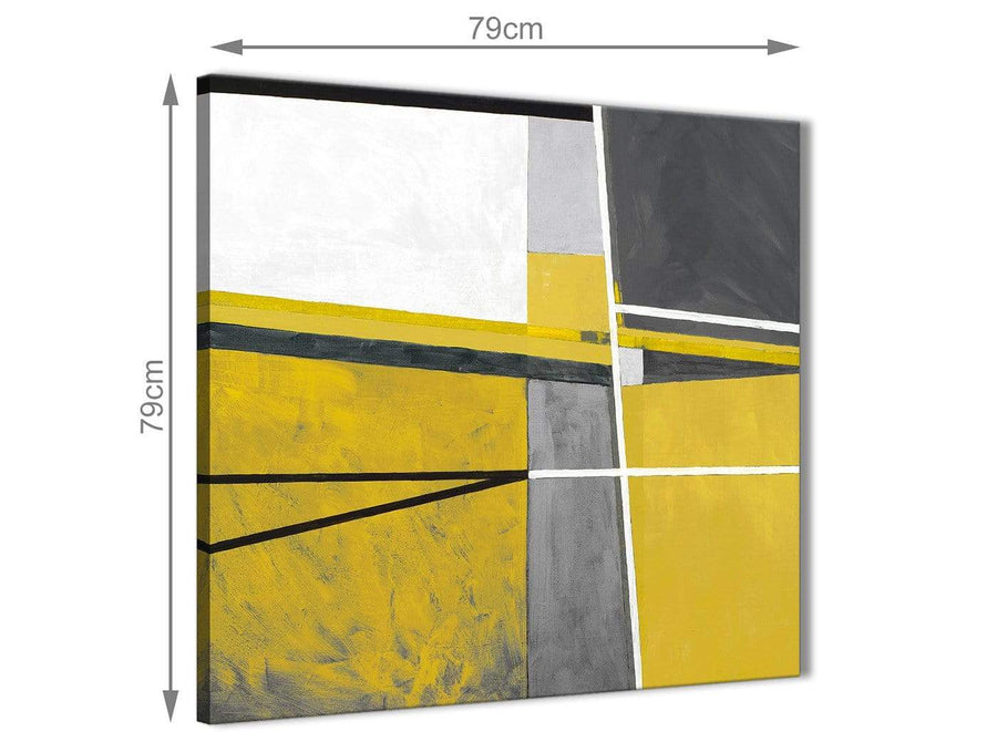 Large Mustard Yellow Grey Painting Abstract Hallway Canvas Pictures Decorations 1s388l - 79cm Square Print
