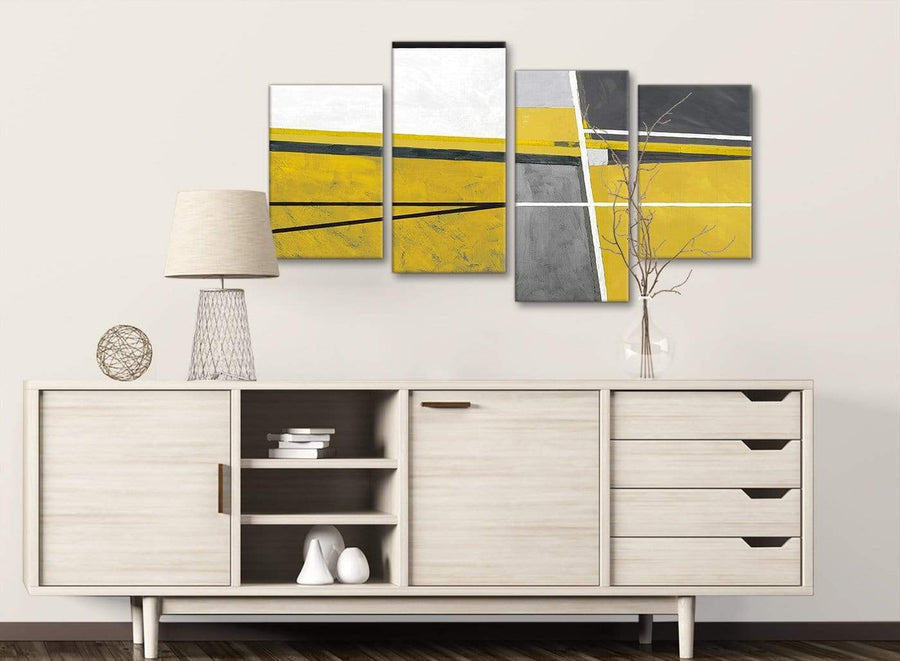 Large Mustard Yellow Grey Painting Abstract Living Room Canvas Wall Art Decor - 4388 - 130cm Set of Prints