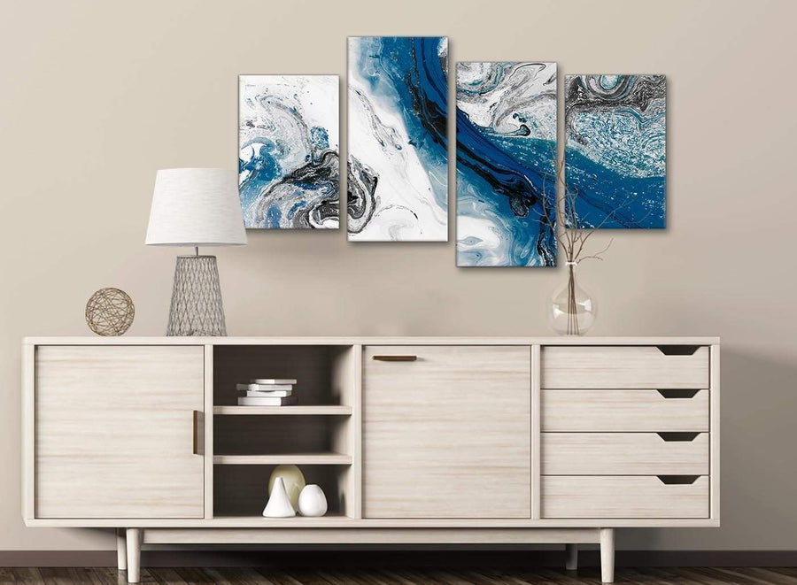 Large Blue and Grey Swirl Abstract Bedroom Canvas Pictures Decor - 4465 - 130cm Set of Prints