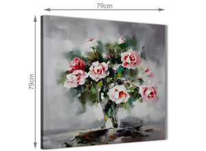 Large Pink Grey Flowers Painting Abstract Dining Room Canvas Wall Art Accessories 1s442l - 79cm Square Print