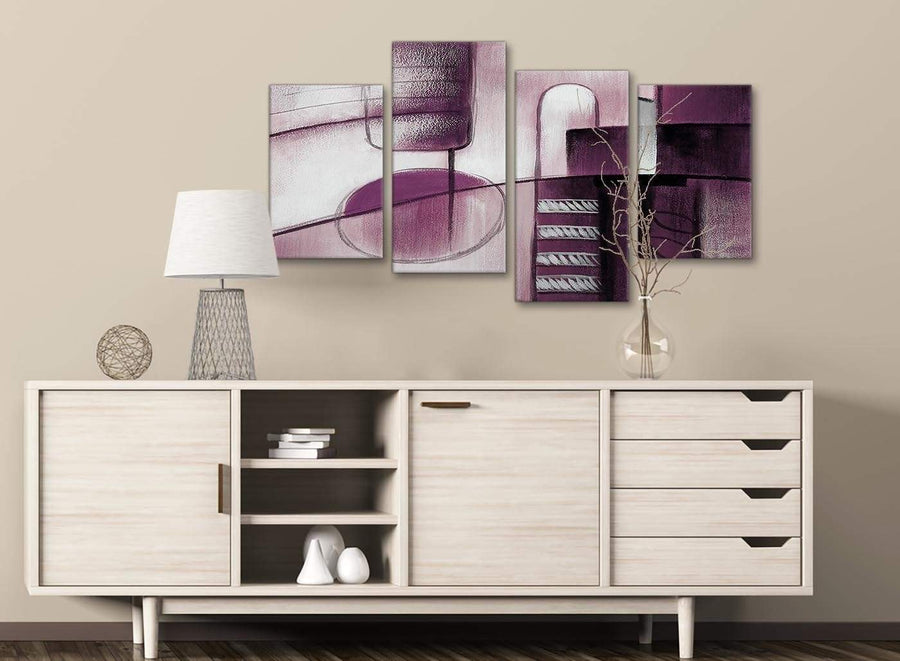 Large Plum Grey Painting Abstract Bedroom Canvas Pictures Decor - 4420 - 130cm Set of Prints