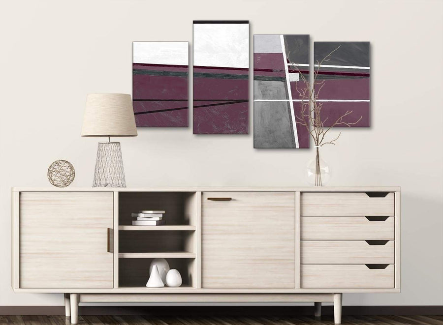 Large Plum Purple Grey Painting Abstract Bedroom Canvas Wall Art Decor - 4391 - 130cm Set of Prints