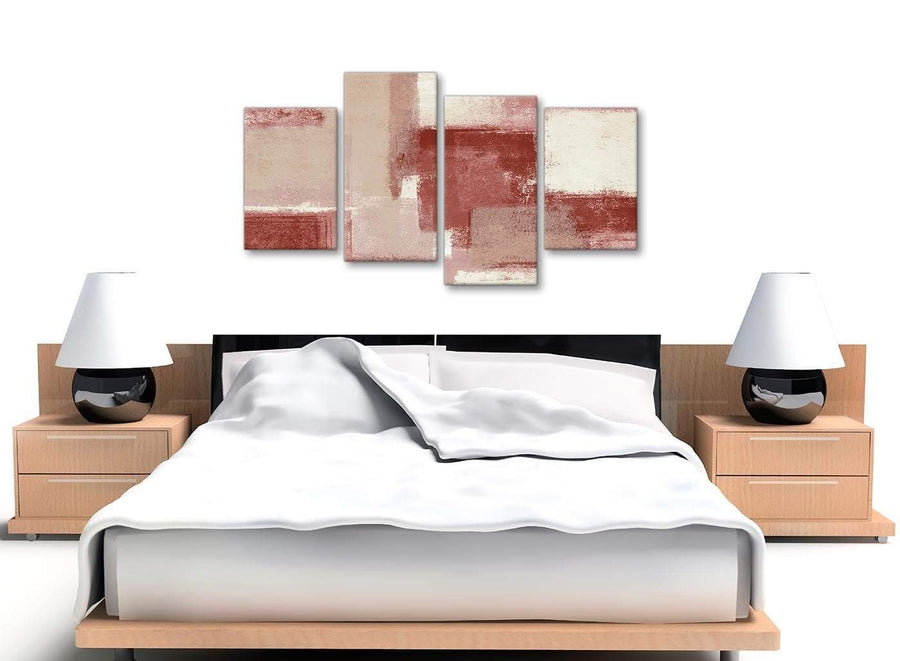 Large Red and Cream Abstract Bedroom Canvas Pictures Decor - 4370 - 130cm Set of Prints