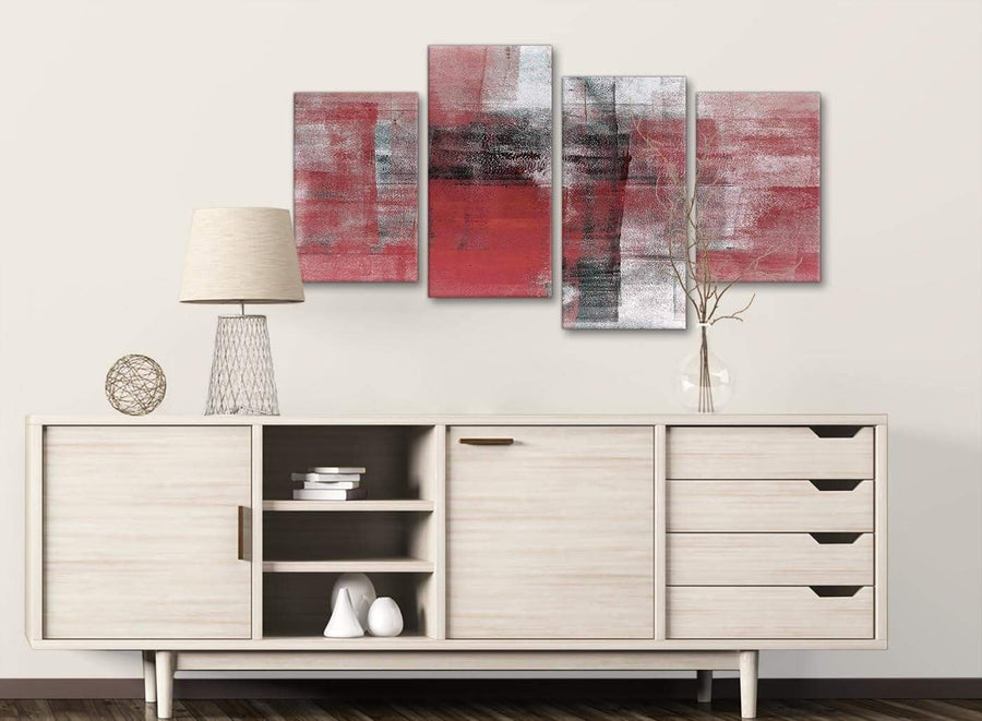 Large Red Black White Painting Abstract Living Room Canvas Pictures Decor - 4397 - 130cm Set of Prints