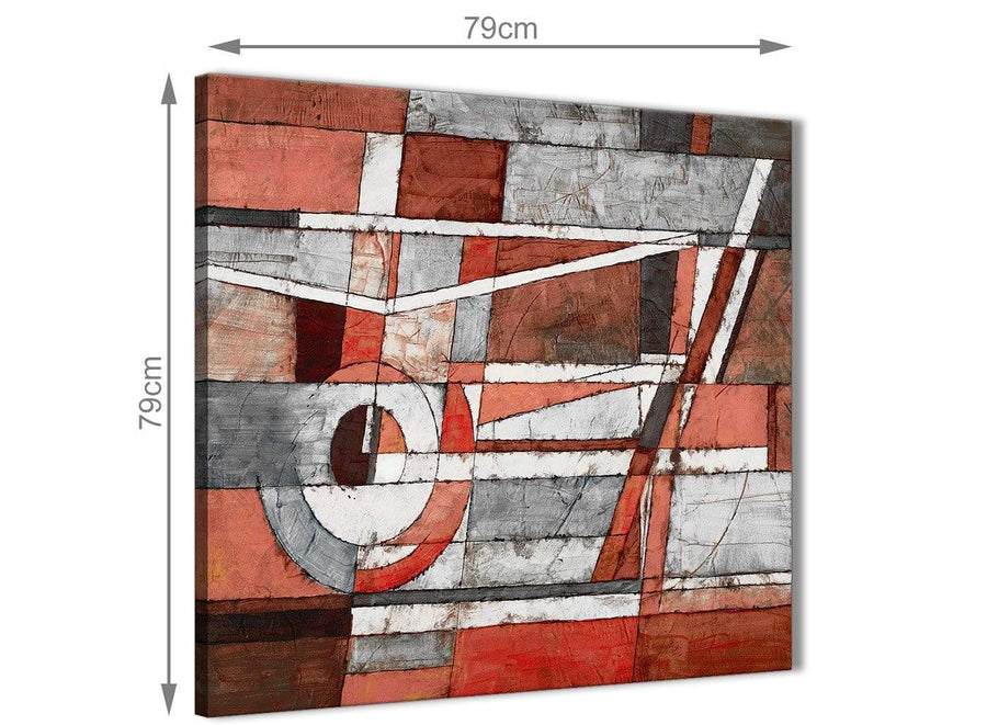 Large Red Grey Painting Abstract Office Canvas Wall Art Decorations 1s401l - 79cm Square Print
