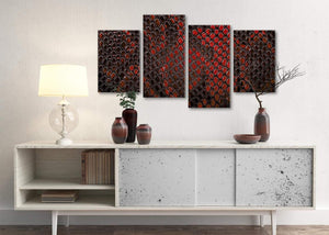 Large Red Snakeskin Animal Print Abstract Living Room Canvas Pictures Decor - 4476 - 130cm Set of Prints