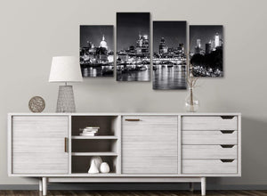 Large River Thames Skyline of London Canvas Art Prints - Landscape - 4430 Black White Grey - 130cm Set of Pictures