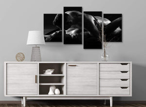 Large Romantic Nude Couple Erotica Canvas Wall Art - 4444 Black White - 130cm Set of Pictures