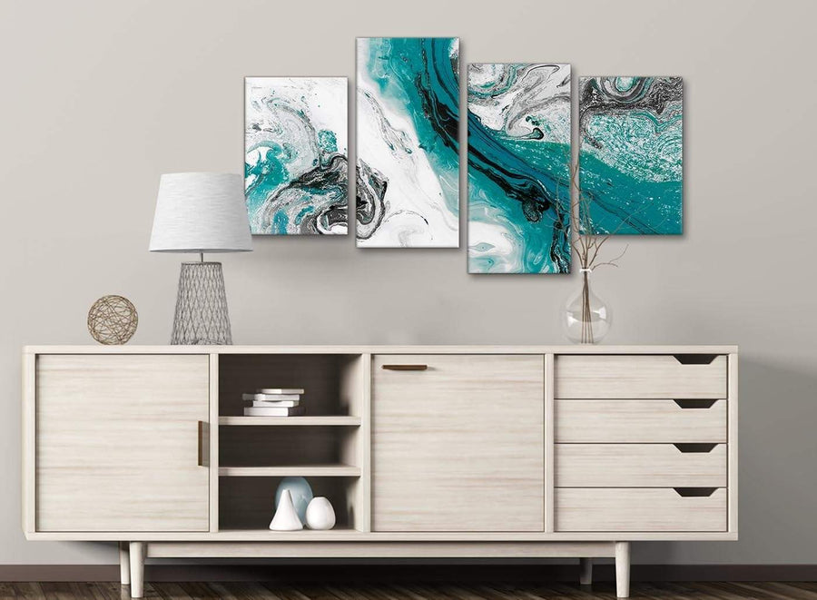Large Teal and Grey Swirl Abstract Bedroom Canvas Pictures Decor - 4468 - 130cm Set of Prints