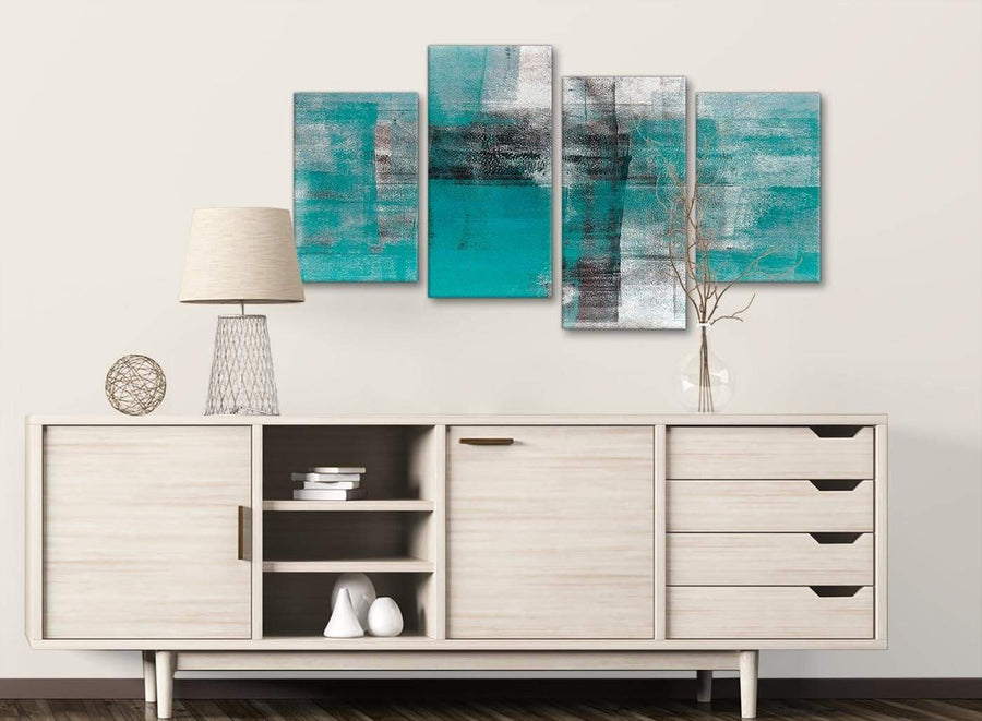 Large Teal Black White Painting Abstract Living Room Canvas Pictures Decor - 4399 - 130cm Set of Prints