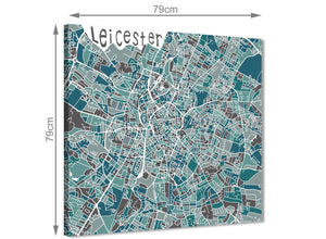 Large Teal Blue Street Map of Leicester - Hallway Canvas Wall Art Decor 1s453l - 79cm Square Print