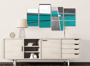 Large Teal Grey Painting Abstract Bedroom Canvas Pictures Decor - 4389 - 130cm Set of Prints