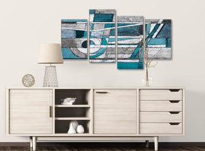 Large Teal Grey Painting Abstract Bedroom Canvas Pictures Decor - 4402 - 130cm Set of Prints