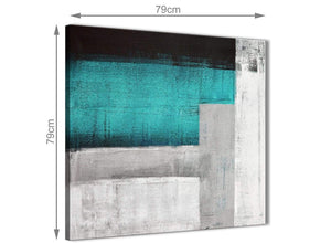 Large Teal Turquoise Grey Painting Abstract Hallway Canvas Pictures Decorations 1s429l - 79cm Square Print