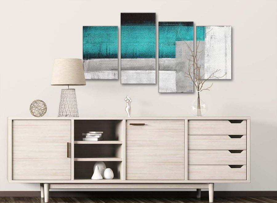 Large Teal Turquoise Grey Painting Abstract Bedroom Canvas Pictures Decor - 4429 - 130cm Set of Prints
