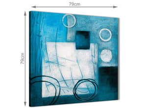 Large Teal White Painting Abstract Living Room Canvas Pictures Accessories 1s432l - 79cm Square Print