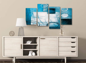 Large Teal White Painting Abstract Bedroom Canvas Wall Art Decor - 4432 - 130cm Set of Prints