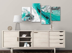 Large Turquoise and Grey Swirl Abstract Living Room Canvas Pictures Decor - 4460 - 130cm Set of Prints
