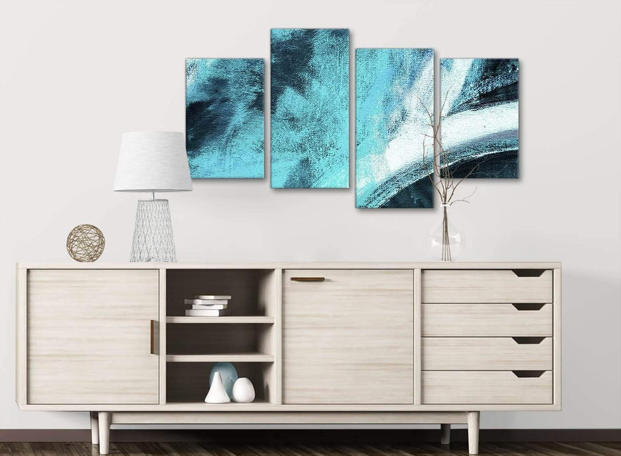 Large Turquoise and White - Abstract Bedroom Canvas Pictures Decor - 4448 - 130cm Set of Prints