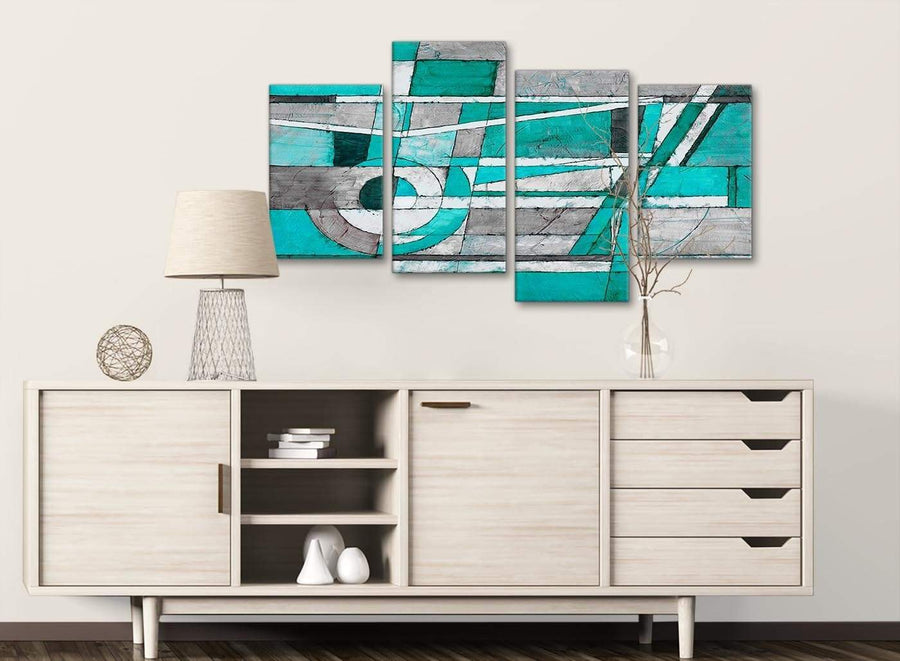 Large Turquoise Grey Painting Abstract Bedroom Canvas Wall Art Decor - 4403 - 130cm Set of Prints