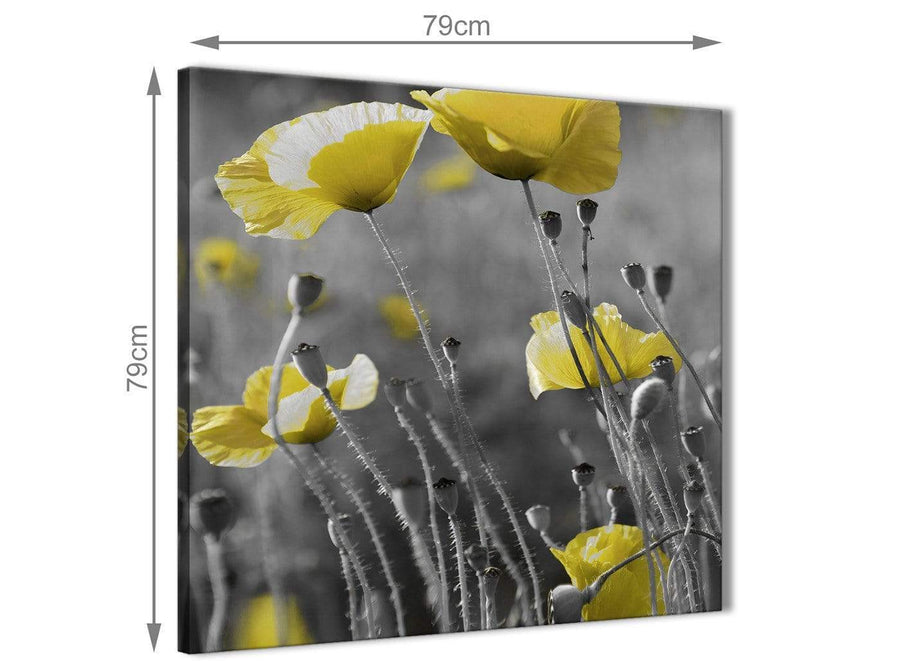 Large Yellow Grey Poppy Flower - Poppies Floral Canvas Abstract Hallway Canvas Pictures Decorations 1s258l - 79cm Square Print