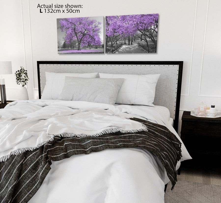 Lilac Grey Black Canvas Wall Art - Trees Leaves Blossom - Set of 2 Pictures