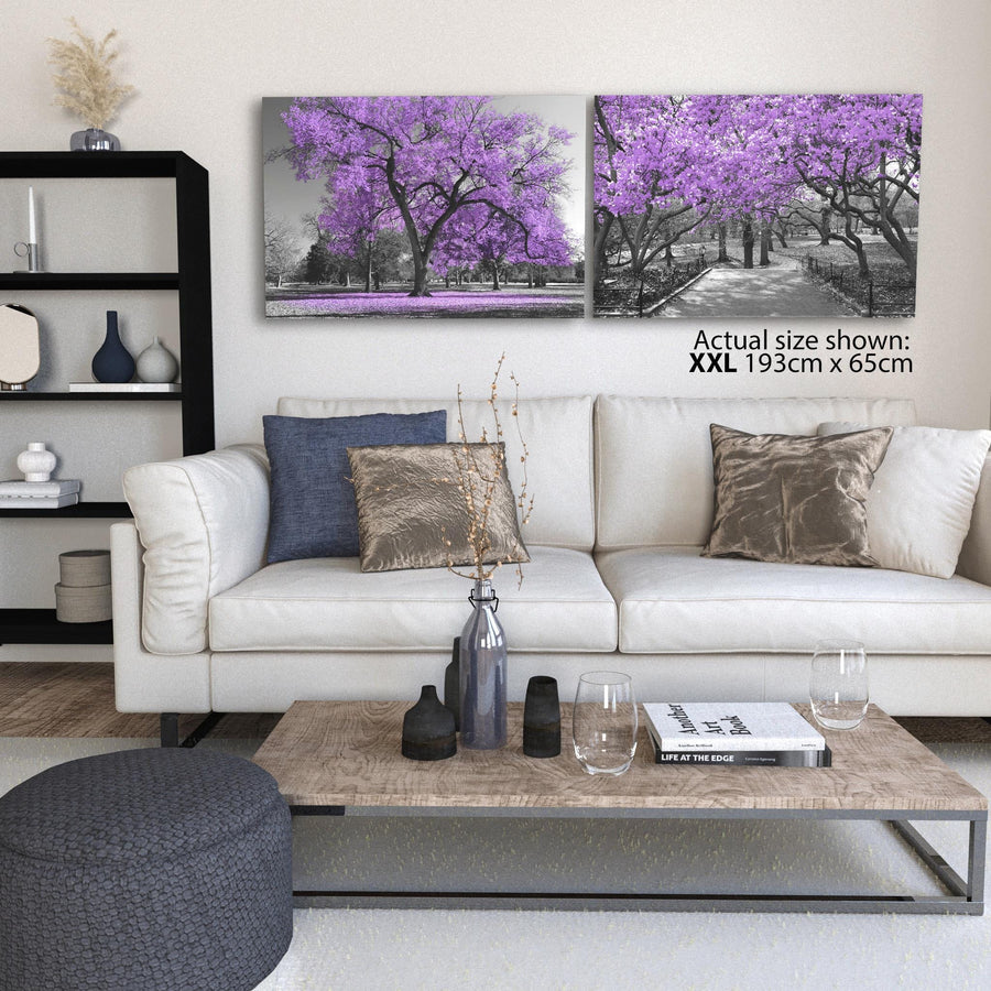 Lilac Grey Black Canvas Wall Art - Trees Leaves Blossom - Set of 2 Pictures