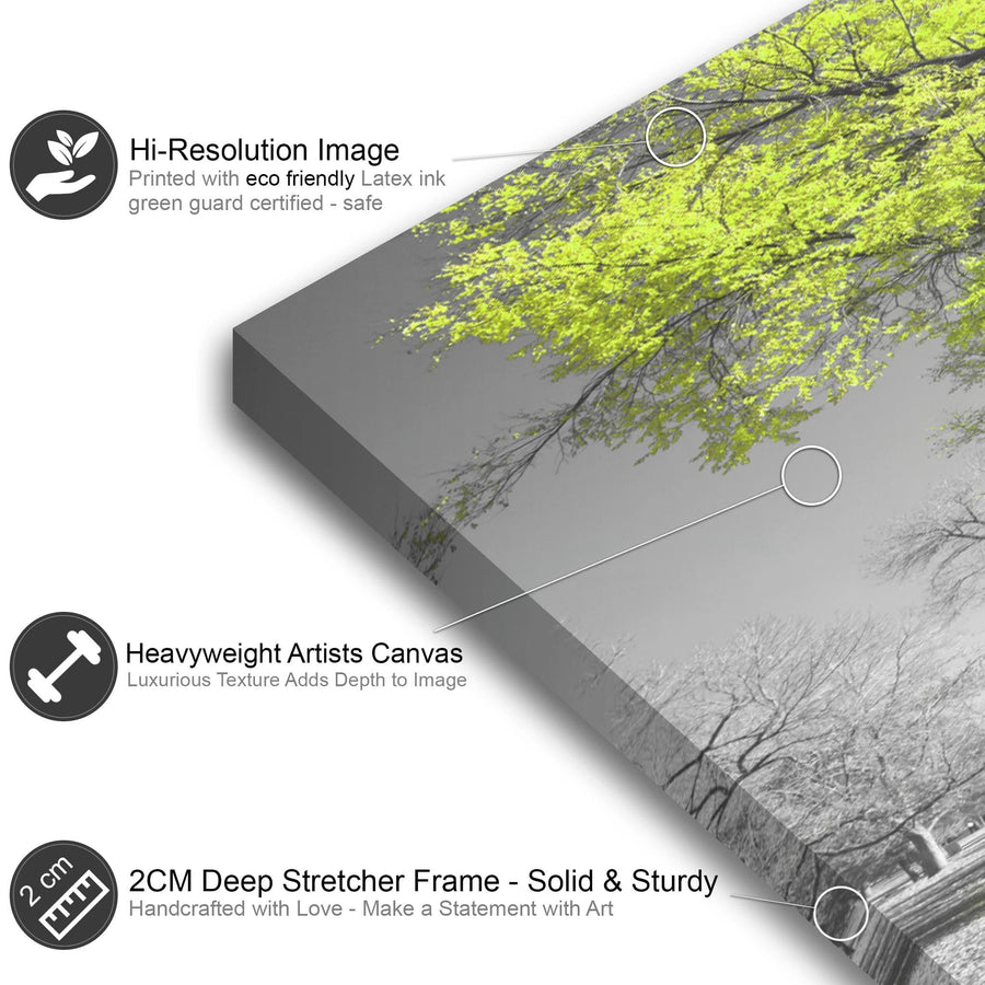 Lime Green Grey Black Canvas Wall Art - Trees Leaves Blossom - Set of 2 Pictures