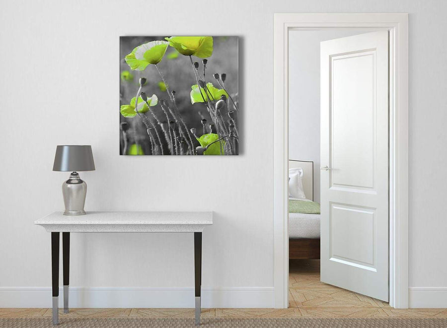 Lime Green Poppy Flowers Abstract Office Canvas Pictures Decorations 1s138l - 79cm Square Print