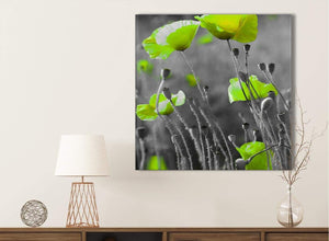 Lime Green Poppy Flowers Kitchen Canvas Wall Art Accessories - Abstract 1s138s - 49cm Square Print