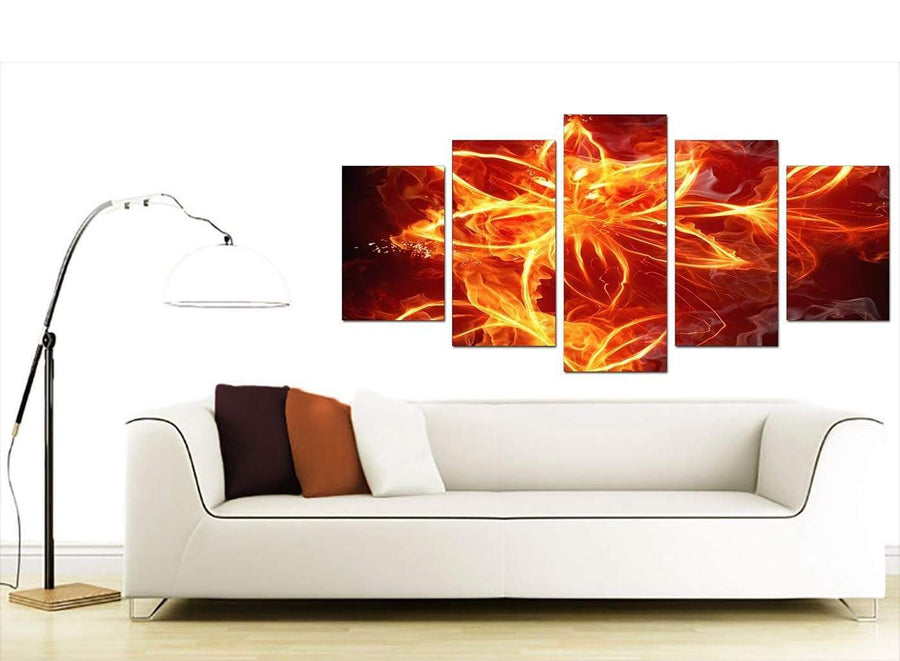 Modern Flaming Fire Flower Orange Black Abstract Canvas