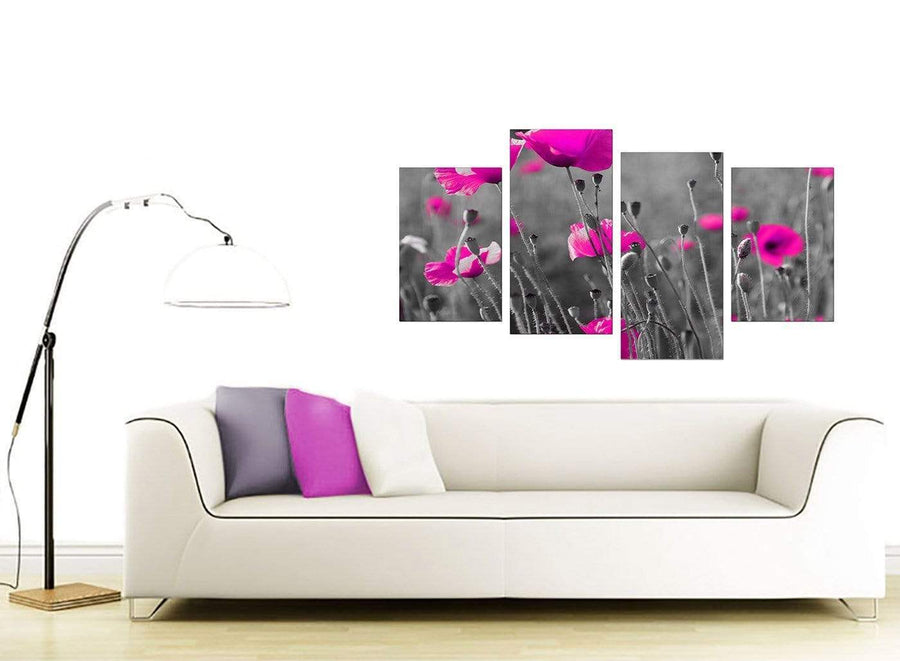  Pink Poppy Black Grey Flower Poppies Floral Canvas