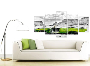 Abstract Lime Green Grey Car Desert Landscape Canvas