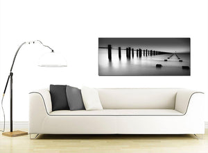Modern Black White Beach Scenery Landscape Canvas 